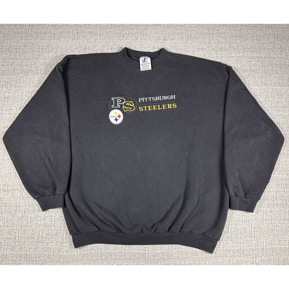 Vintage Logo Athletic Pittsburgh Steelers Crewneck Black Sweatshirt Mens Sz XXL - Picture 1 of 11